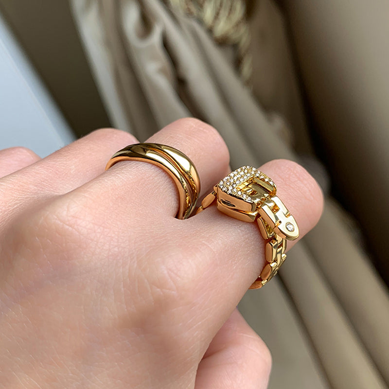 Anillos de Zirconia con Hebilla de Cinturón Ajustable Anillo de Cadena Suave de Metal Desmontable