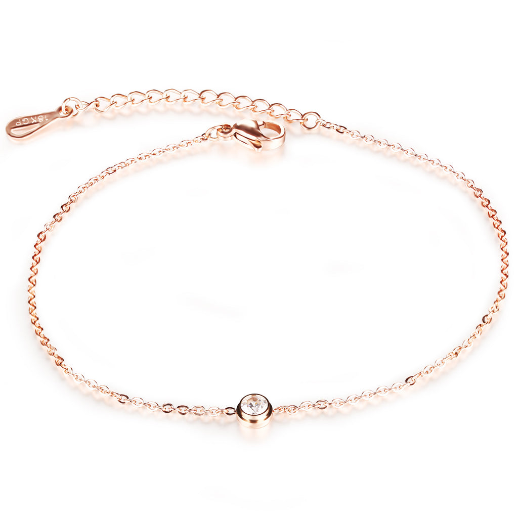 JeeMango Cubic Zirkonia Fußkettchen Roségold Armband Fußkette Edelstahl Knöchelkette Damen Schmuck JA19034