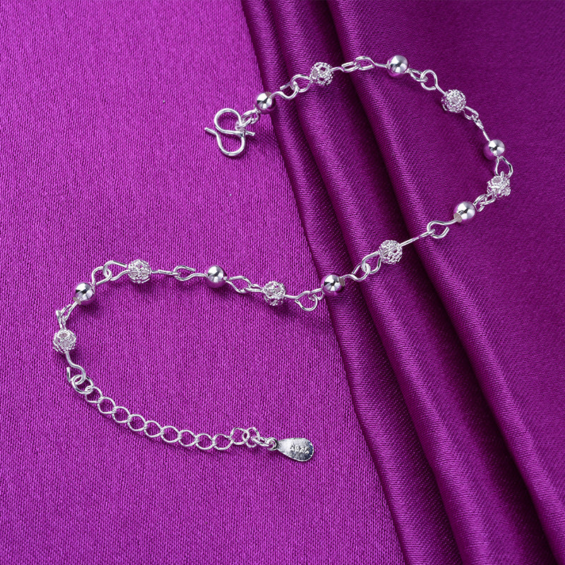Tobilleras de plata 925, joyería de plata de moda, tobillera de cuentas huecas para mujer, niña, amiga, pie descalzo, joyería para la pierna