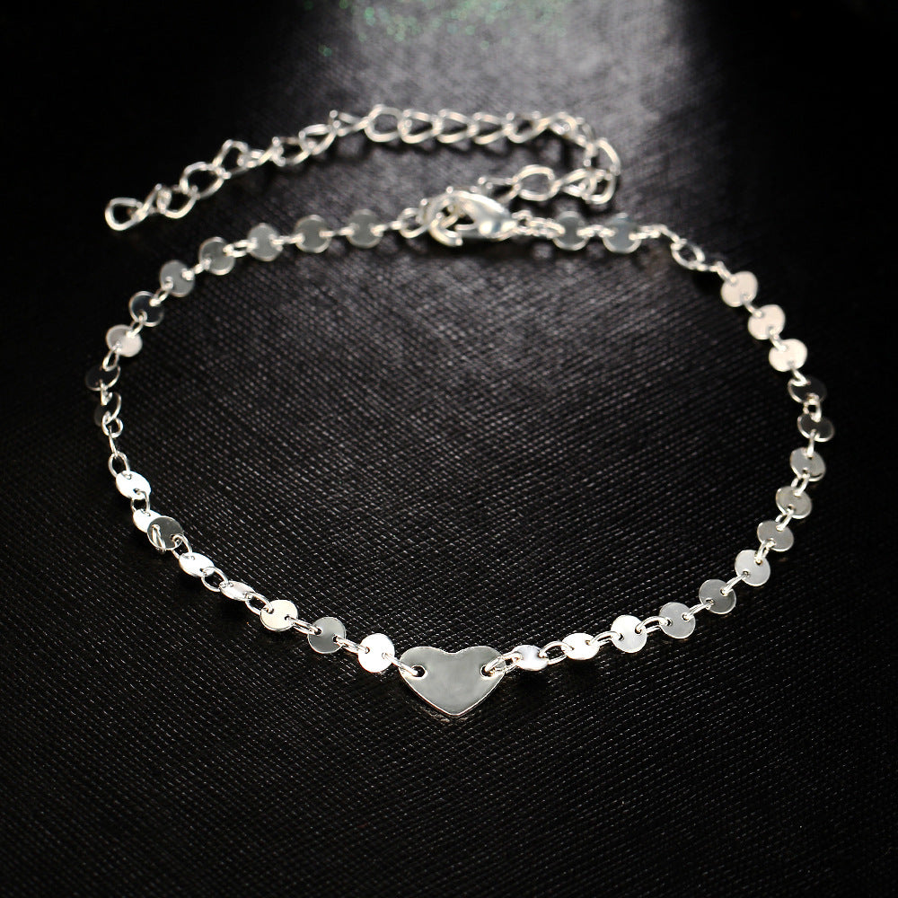 Tobillera Corazón Amor Tobillera Sencilla de Moda Cadena de Cobre para el Pie
