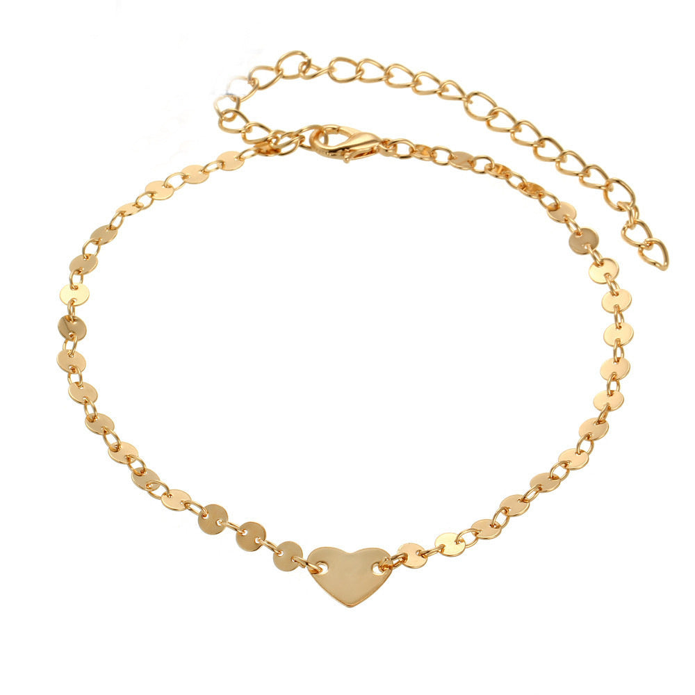 Tobillera Corazón Amor Tobillera Sencilla de Moda Cadena de Cobre para el Pie