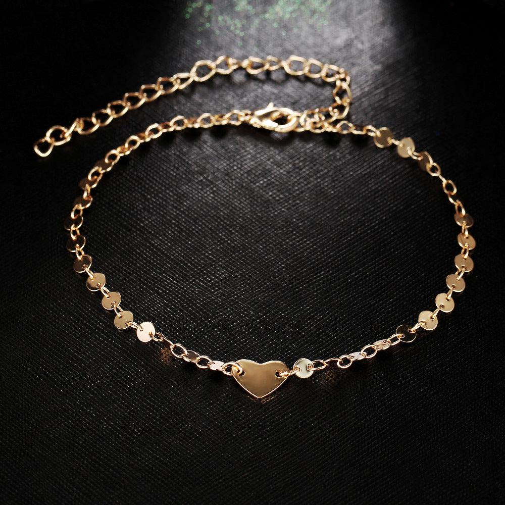 Tobillera Corazón Amor Tobillera Sencilla de Moda Cadena de Cobre para el Pie