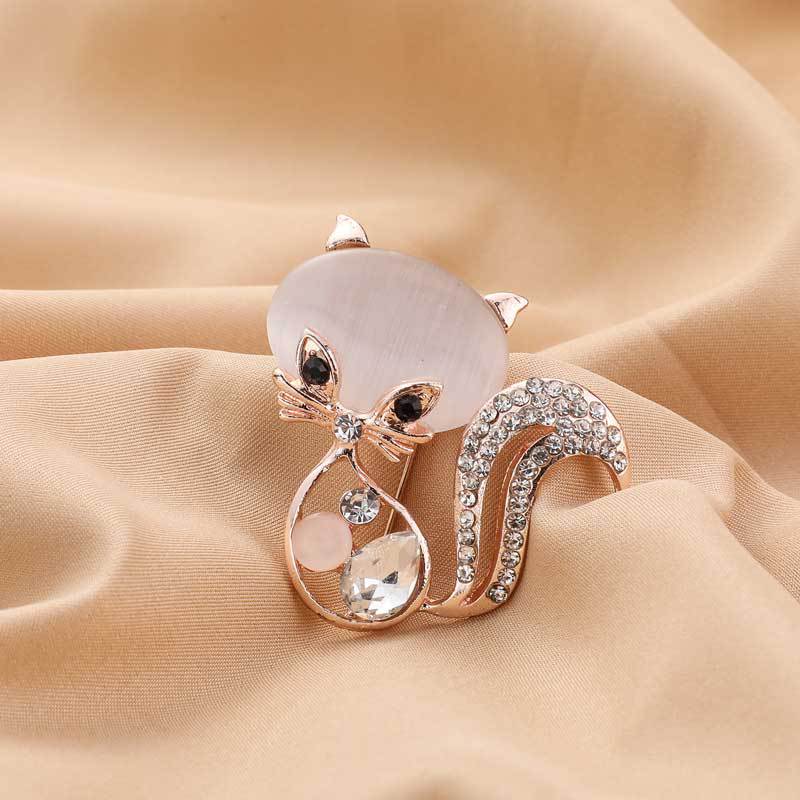 Broche de gato, broche de zorro animal lindo, broche de ópalo de cristal