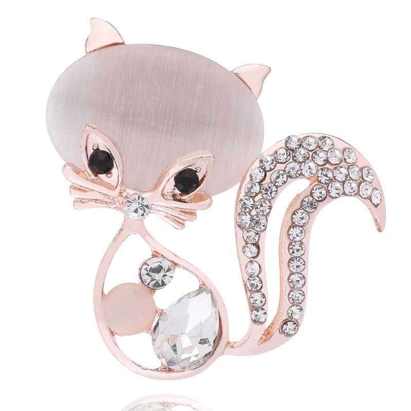 Katzenbrosche, niedliche Tier-Fuchsbrosche, Kristall-Opal-Brosche
