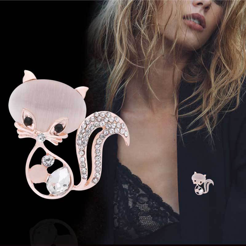 Broche de gato, broche de zorro animal lindo, broche de ópalo de cristal