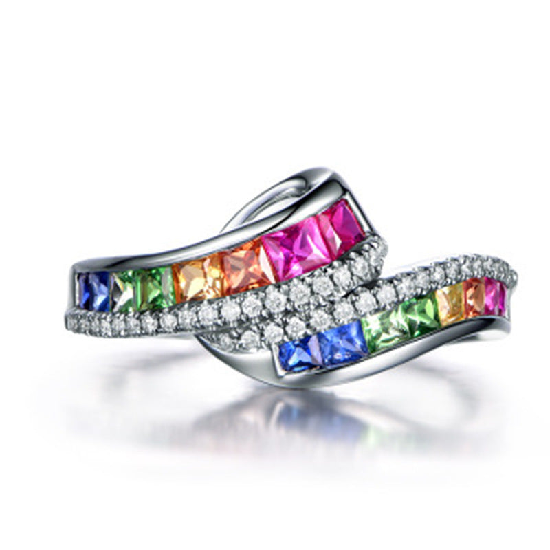 Anillo de piedras preciosas de colores para mujer, estilo especial, arcoíris, a la moda, para fiesta, regalo