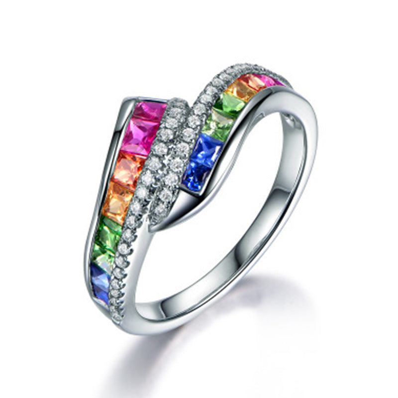 Anillo de piedras preciosas de colores para mujer, estilo especial, arcoíris, a la moda, para fiesta, regalo