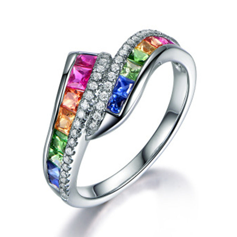 Anillo de piedras preciosas de colores para mujer, estilo especial, arcoíris, a la moda, para fiesta, regalo