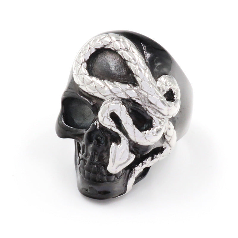 Modische Schwarze Schlangen-Totenkopf-Ringe für Herren Punk Rock für Party Legierung Männlicher Schmuck Dominante Kreativität Accessoires Großhandel