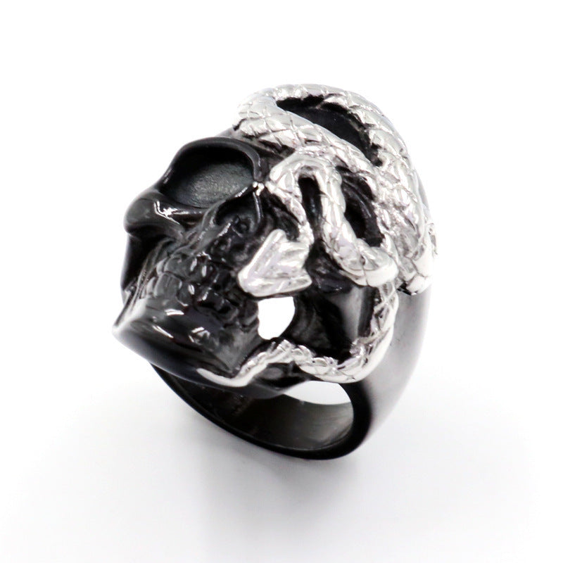 Modische Schwarze Schlangen-Totenkopf-Ringe für Herren Punk Rock für Party Legierung Männlicher Schmuck Dominante Kreativität Accessoires Großhandel