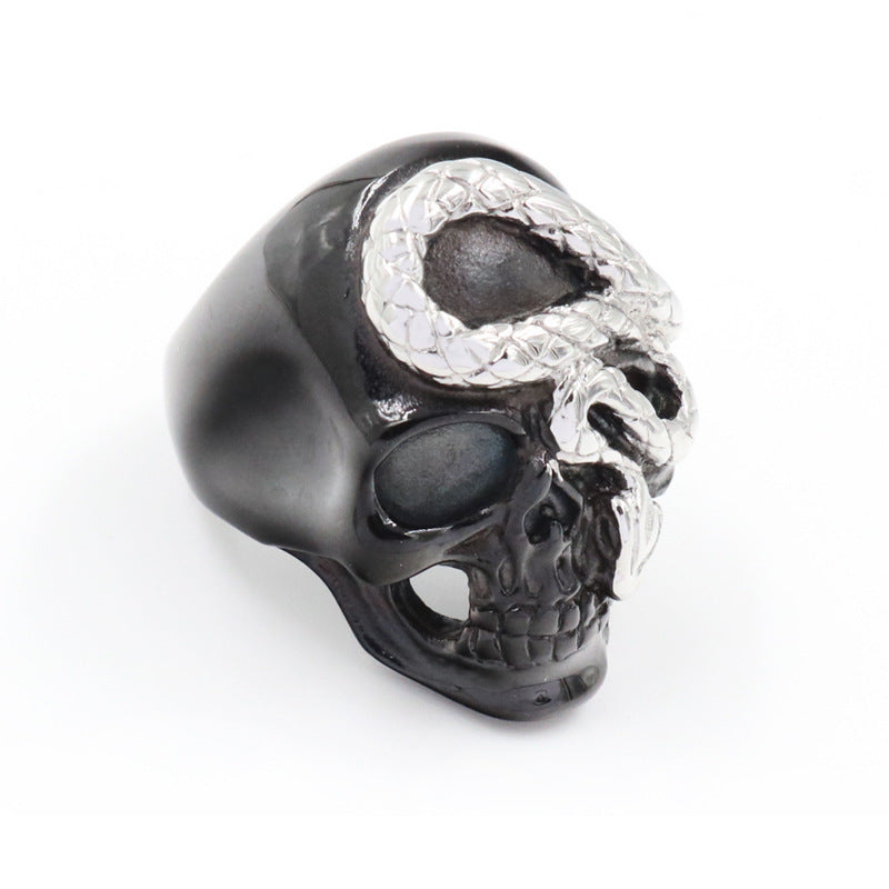 Modische Schwarze Schlangen-Totenkopf-Ringe für Herren Punk Rock für Party Legierung Männlicher Schmuck Dominante Kreativität Accessoires Großhandel