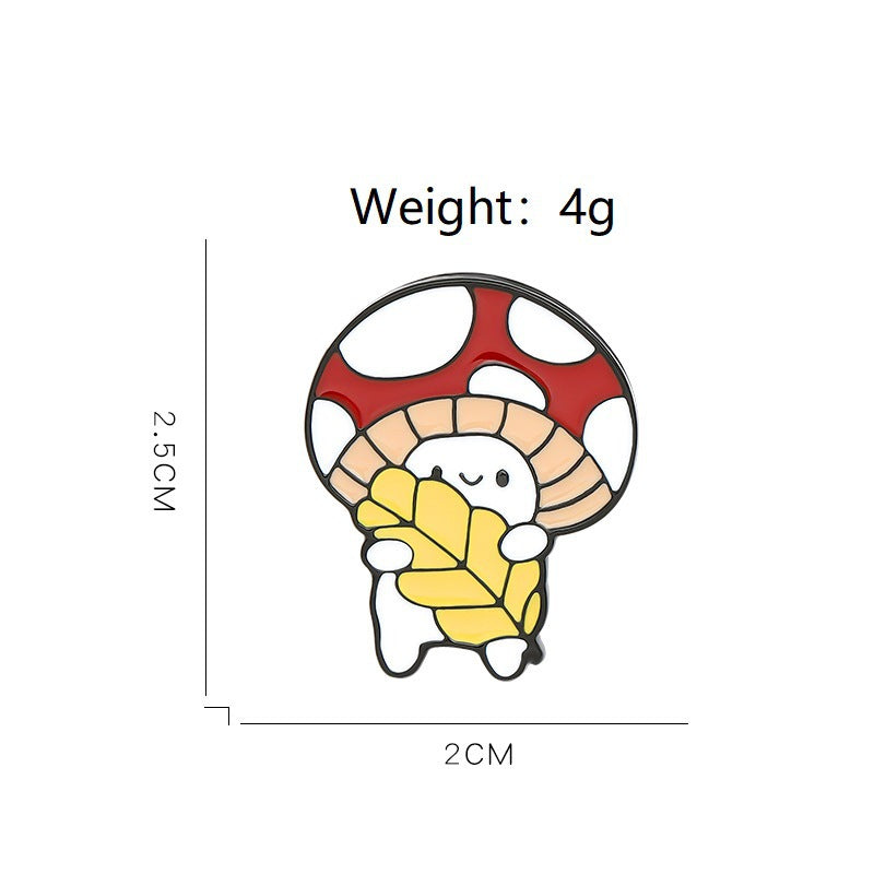 Student Mushroom Brooch, Paint Alloy