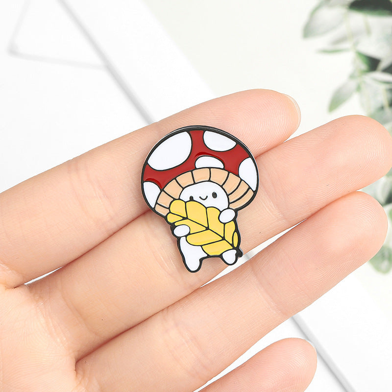 Student Mushroom Brooch, Paint Alloy