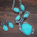 Retro Türkis Schmuck im Ethno-Stil Halskette Ohrringe Ring Armband Kombination Set