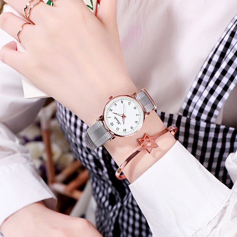 Reloj luminoso de cielo estrellado para mujer, informal, con lona de arcoíris