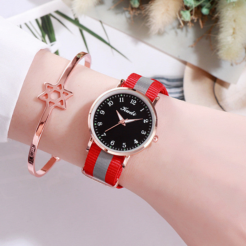 Reloj luminoso de cielo estrellado para mujer, informal, con lona de arcoíris