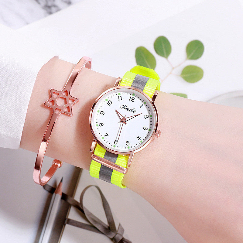 Reloj luminoso de cielo estrellado para mujer, informal, con lona de arcoíris