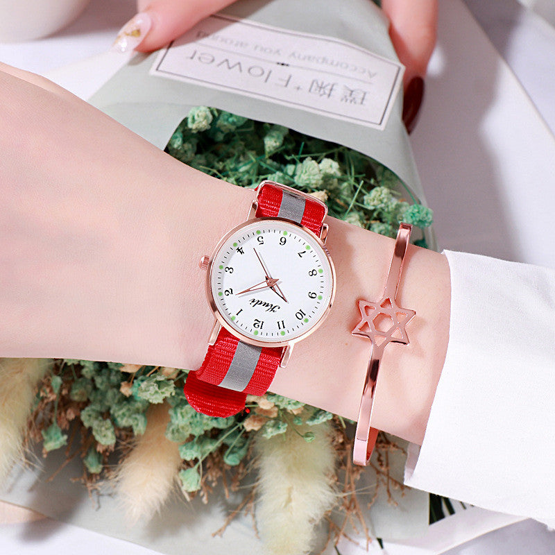 Reloj luminoso de cielo estrellado para mujer, informal, con lona de arcoíris