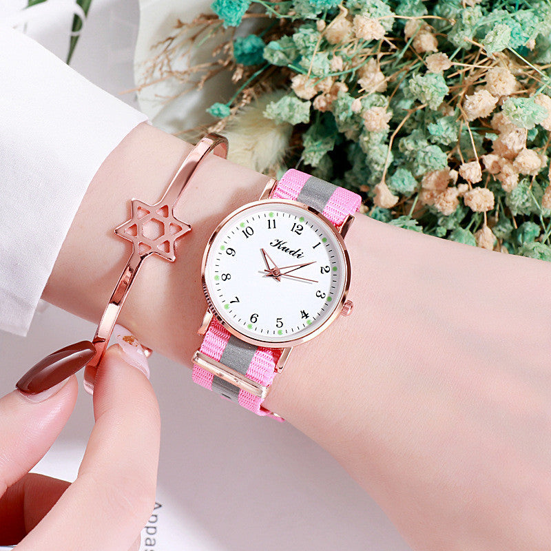 Reloj luminoso de cielo estrellado para mujer, informal, con lona de arcoíris