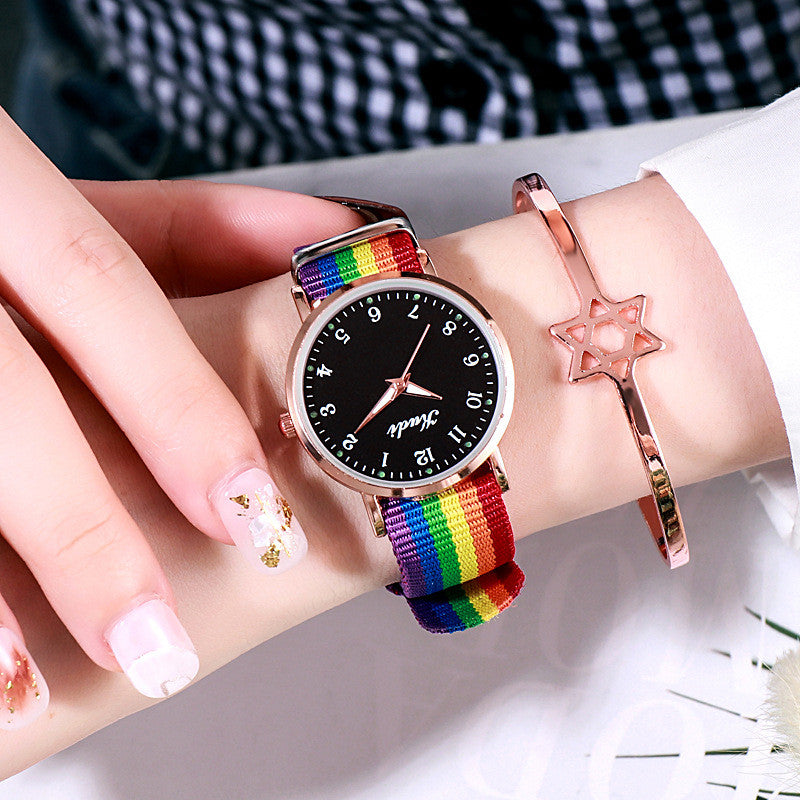 Reloj luminoso de cielo estrellado para mujer, informal, con lona de arcoíris