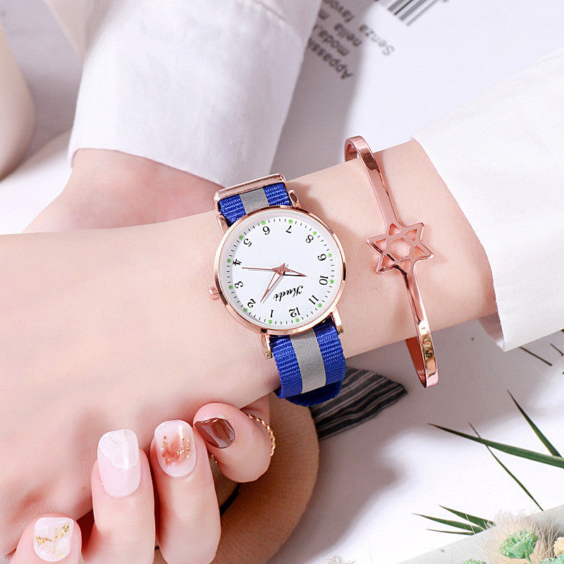Reloj luminoso de cielo estrellado para mujer, informal, con lona de arcoíris