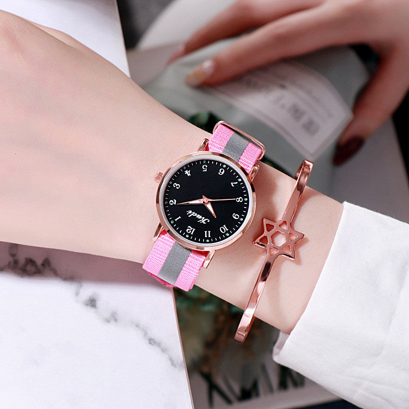 Reloj luminoso de cielo estrellado para mujer, informal, con lona de arcoíris