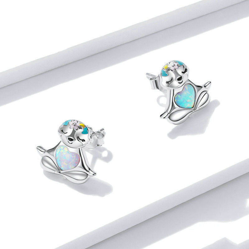 Yinziyun Original Blauer Opal Faultier Ohrringe Süße Tier Tropföl S925 Silber Ganzkörperohrringe Bse483