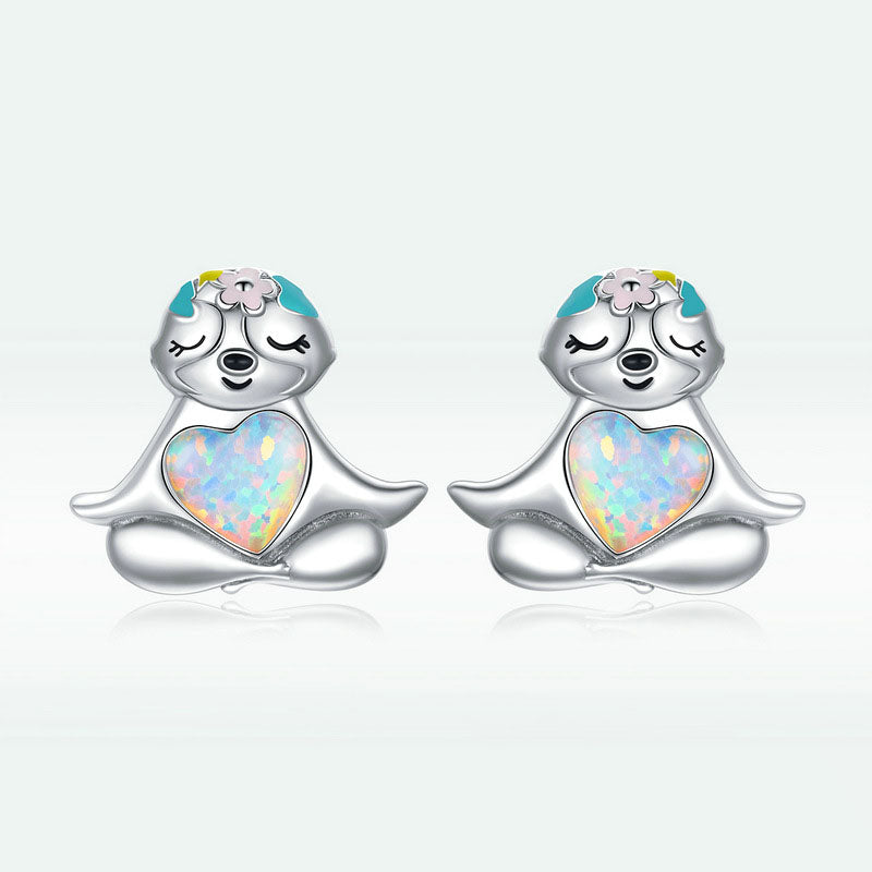 Yinziyun Original Blauer Opal Faultier Ohrringe Süße Tier Tropföl S925 Silber Ganzkörperohrringe Bse483
