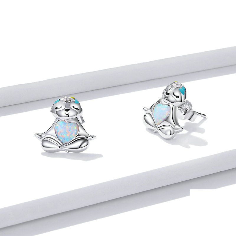 Yinziyun Original Blauer Opal Faultier Ohrringe Süße Tier Tropföl S925 Silber Ganzkörperohrringe Bse483