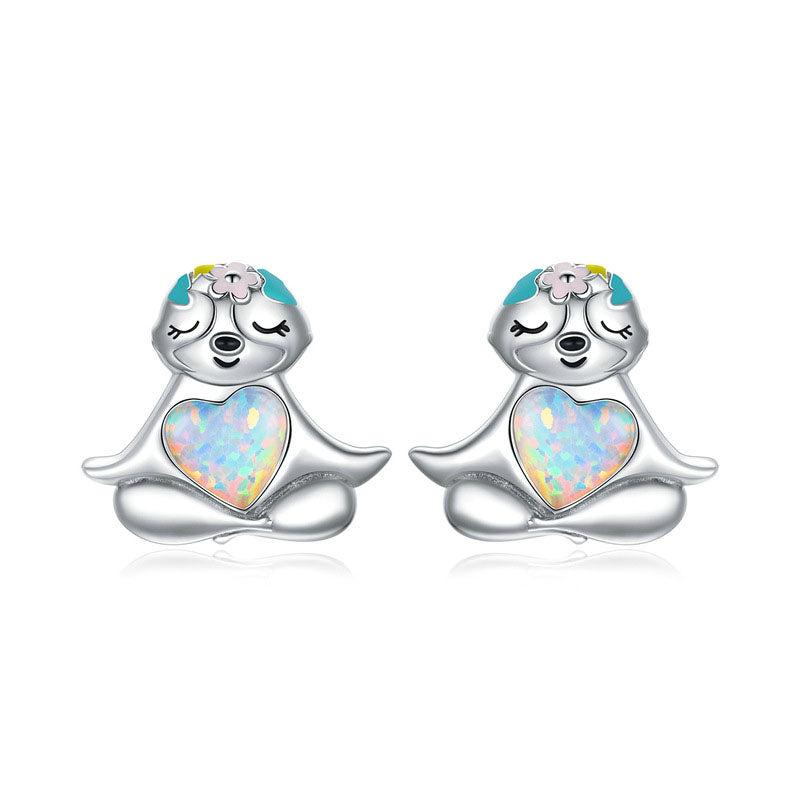 Yinziyun Original Blauer Opal Faultier Ohrringe Süße Tier Tropföl S925 Silber Ganzkörperohrringe Bse483