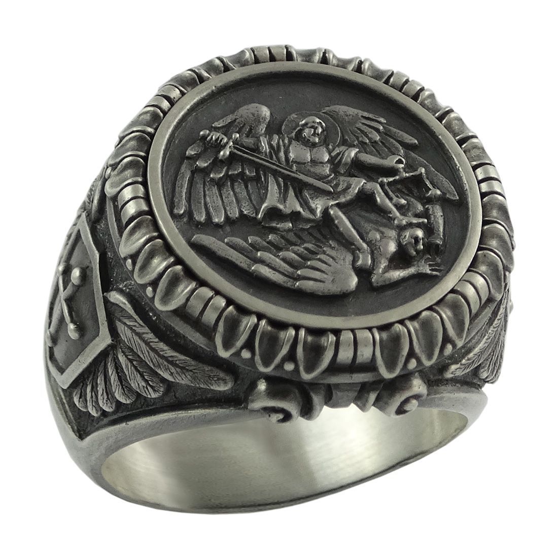 Viking Pirat Vintage Templer 316L Edelstahl Erzengel Michael Ring Herren Punk Schütze und Bewahre Biker Schmuck