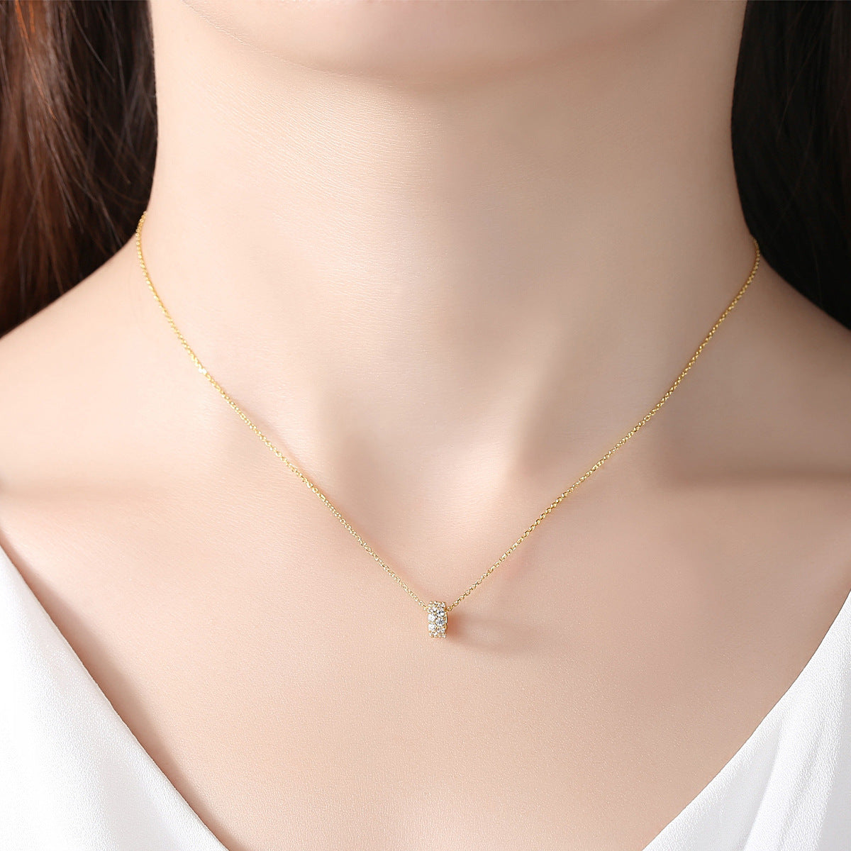 Collar de cadena de clavícula chapado en oro real de 18K con colgante