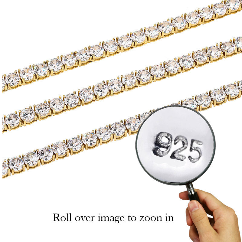 Amazon Europa y América popular micro collar de circonitas de una sola fila de 4 mm-6 mm cadena de tenis de hip hop para hombres con 3 puntas
