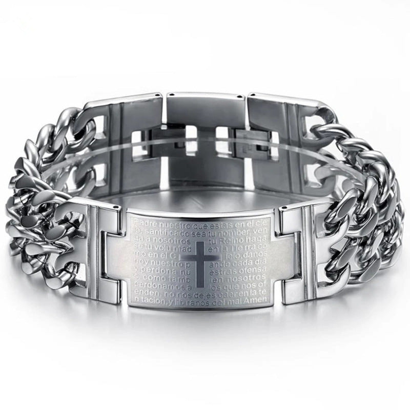 Doppel Schnalle Bibel Religiöses Kreuz Edelstahlarmband
