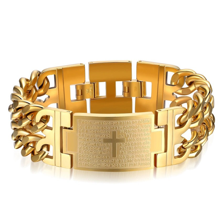 Doppel Schnalle Bibel Religiöses Kreuz Edelstahlarmband