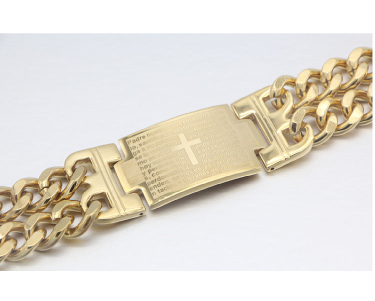 Doppel Schnalle Bibel Religiöses Kreuz Edelstahlarmband