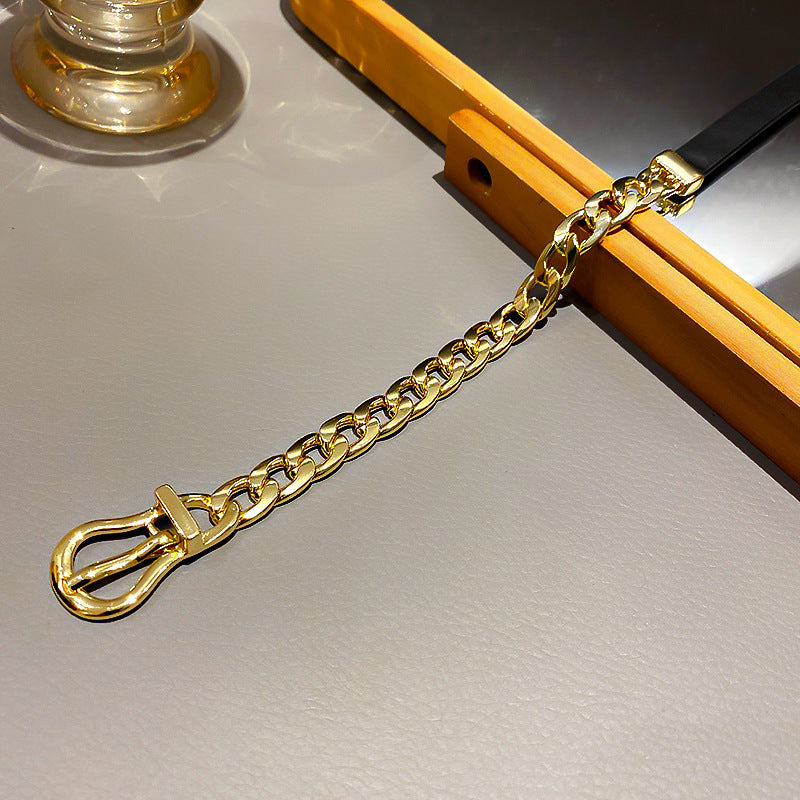 FYUAN Goldkette Choker Halsketten für Damen Kurze schwarze Lederknopfhalsketten Statement-Schmuck