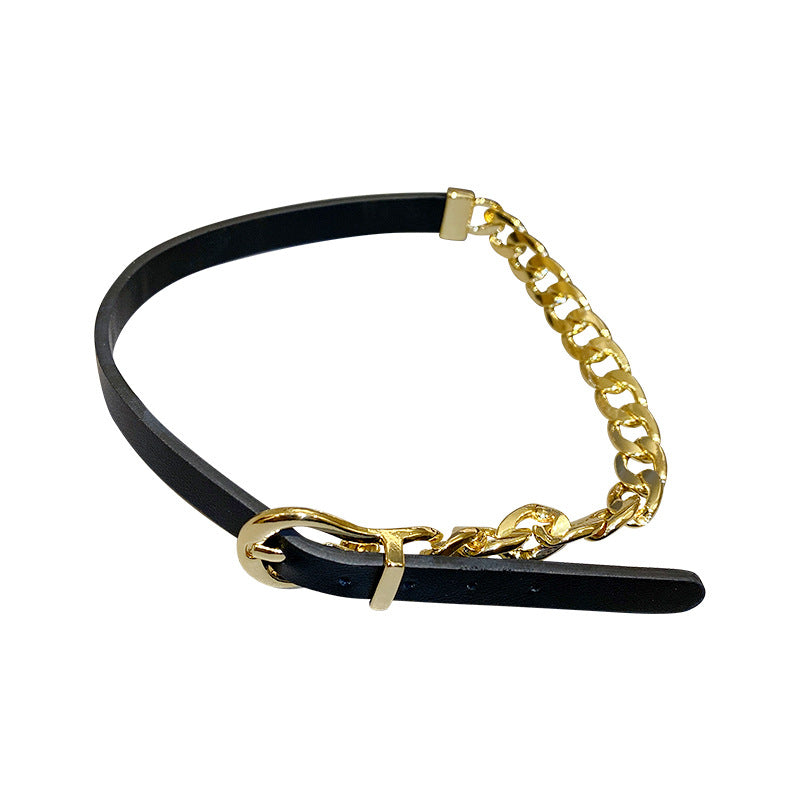 FYUAN Goldkette Choker Halsketten für Damen Kurze schwarze Lederknopfhalsketten Statement-Schmuck