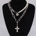 Luxury Design Imitation Pearls Choker Necklace Female Cross Pendant Necklaces for Women Gold Color Fashion Coin Jewelry