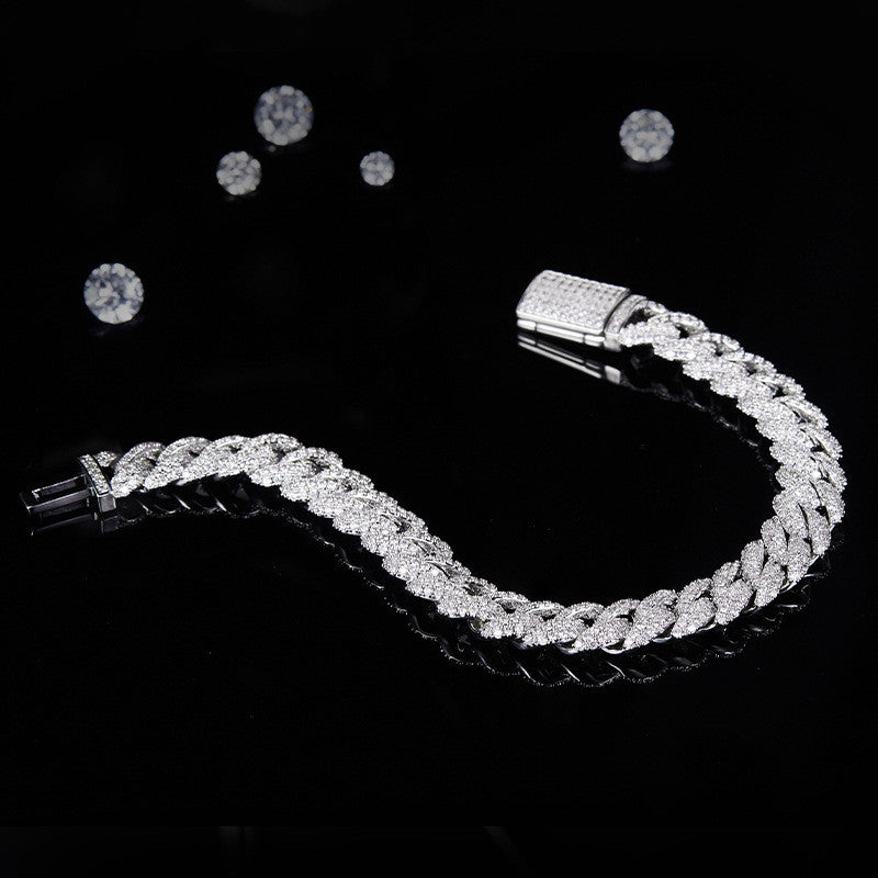 Pulsera o collar cubano de plata con diamantes de moissanita