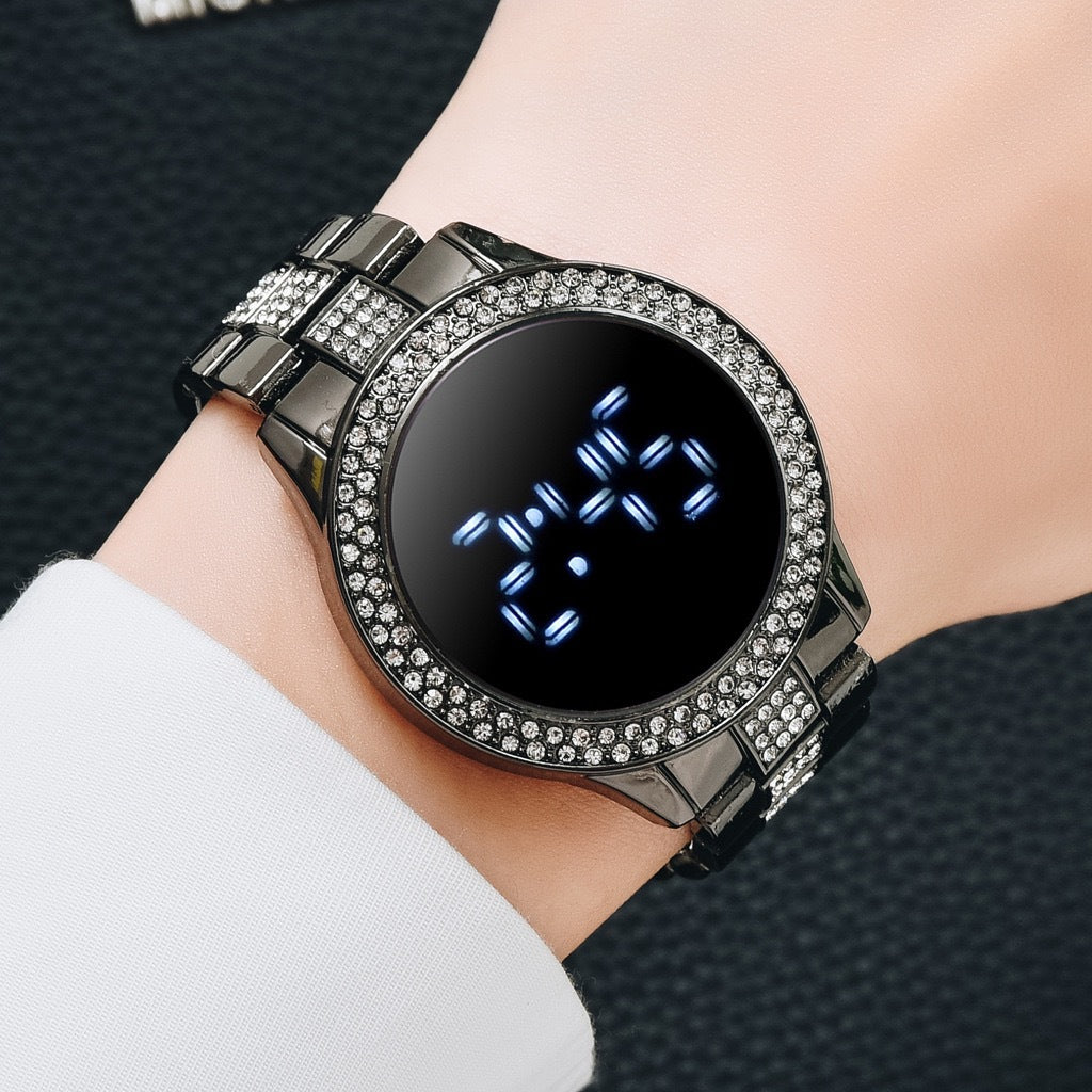 Neue Art diamantbesetzte Damen Sport Mode Personalisierte elektronische Uhr