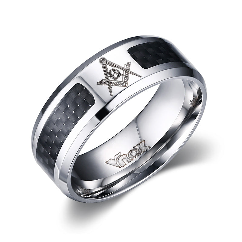 Herrenring Edelstahl und Carbonfaser 8mm Punk Herrenschmuck USA