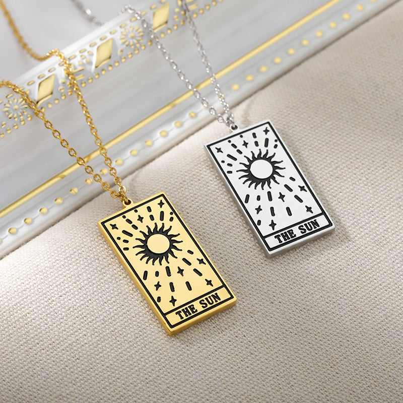 Quadratische Tarotkarten-Halskette für Frauen, goldfarbene Edelstahl Mond-Sonne-Paar-Anhänger, Halskette, Vintage, süßer Schmuck, Geschenk