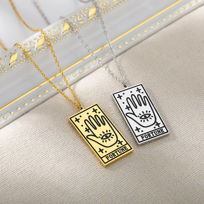 Quadratische Tarotkarten-Halskette für Frauen, goldfarbene Edelstahl Mond-Sonne-Paar-Anhänger, Halskette, Vintage, süßer Schmuck, Geschenk