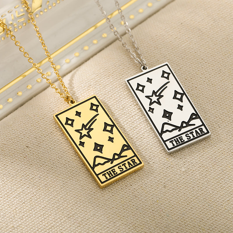 Quadratische Tarotkarten-Halskette für Frauen, goldfarbene Edelstahl Mond-Sonne-Paar-Anhänger, Halskette, Vintage, süßer Schmuck, Geschenk