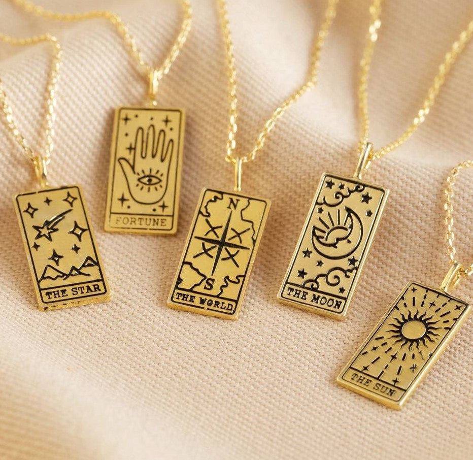 Quadratische Tarotkarten-Halskette für Frauen, goldfarbene Edelstahl Mond-Sonne-Paar-Anhänger, Halskette, Vintage, süßer Schmuck, Geschenk