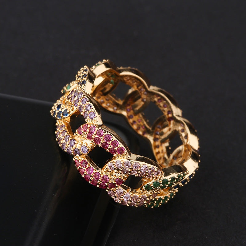 Luxuriöse bunte Ringe für Damen, Micro Pave mit vollem Zirkonia-Stein