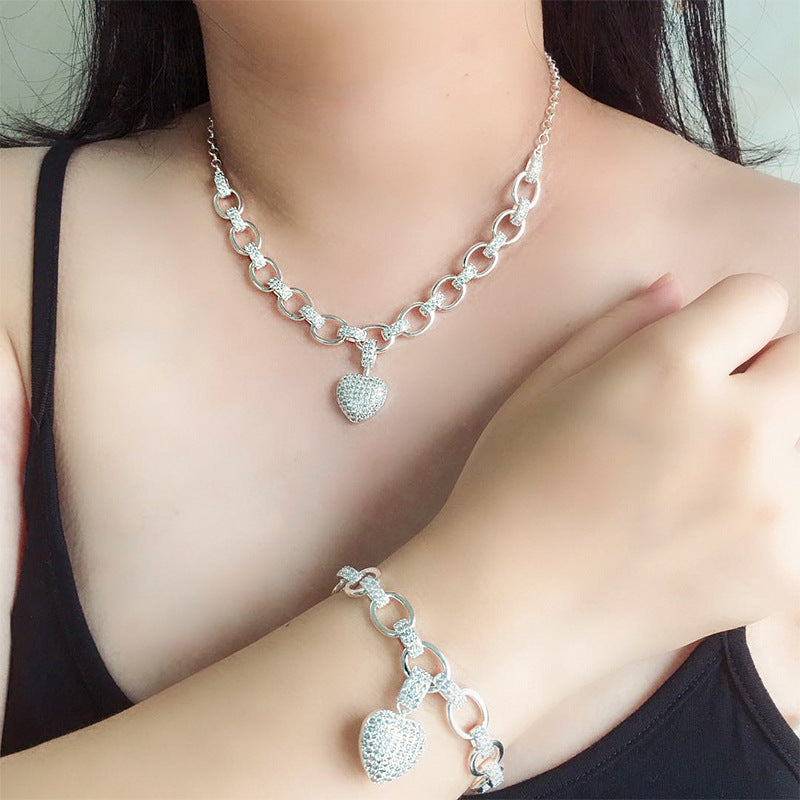 Luxuriöses Schmuckset in Goldfarbe, Zirkonia Herz Armbänder Choker Halskette Sets für Damen Hochzeit Brautschmuck Bijoux Femme