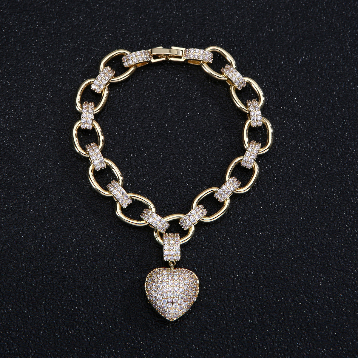 Luxuriöses Schmuckset in Goldfarbe, Zirkonia Herz Armbänder Choker Halskette Sets für Damen Hochzeit Brautschmuck Bijoux Femme
