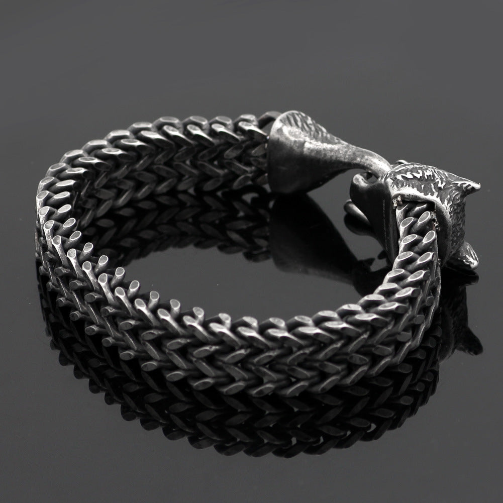 Armband Herren Edelstahl Vintage Schwarz Wolfskopf Kubanische Kette Handgelenk Armreif Männlicher Modeschmuck Großhandel Zubehör Geschenke